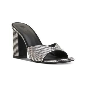 INC Womens Black Sparkle Belle Square Toe Block Heel Slip On Heeled Sandal 10 M